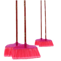 户外扫把硬丝光亮塑料扫把扫帚新料硬毛扫把 开绒硬毛扫把配木柄(5个装)