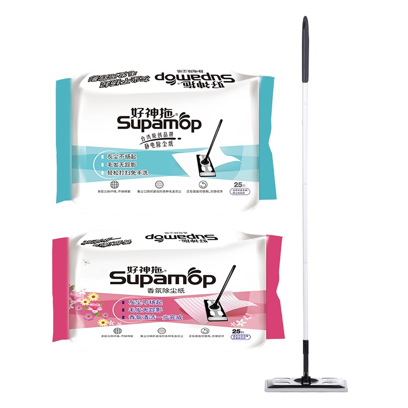 好神拖 旋转静电拖把头除尘拖把免手洗木地板家用懒人平板拖把单支+除尘纸2包