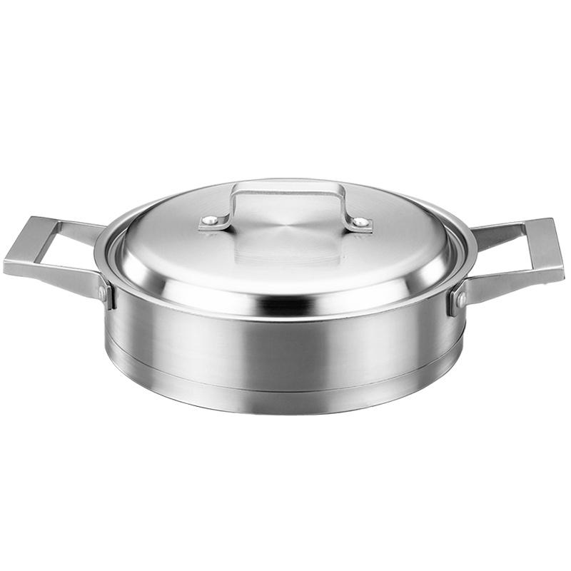 KMW晶品复底煎锅(方柄)24CM KMW-E-GJ057平底锅牛排锅煎锅 少油烟防焦糊304不锈钢锅电磁炉燃气通用