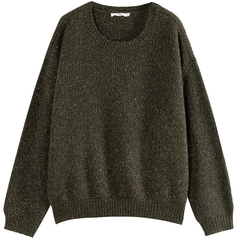 茵曼毛衣女冬装新款圆领时尚文艺休闲纱线宽松慵懒风套头毛针织衫