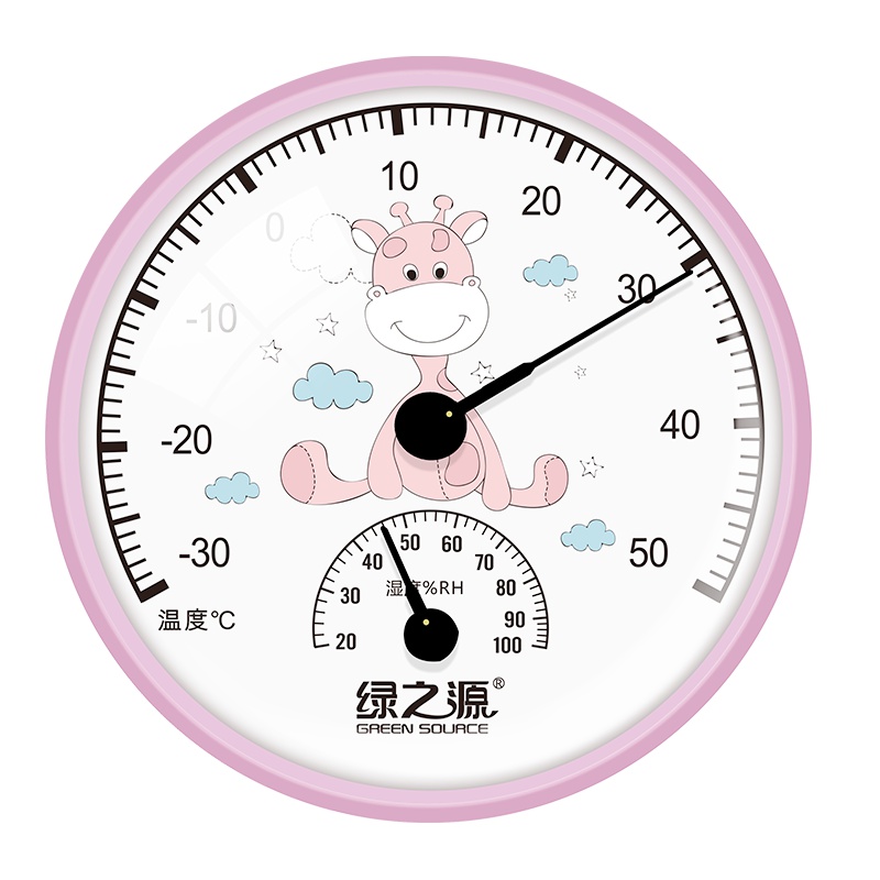绿之源 卡通温湿度计 浴室温度计室内办公台挂式湿度计家用婴儿房儿童温湿度计(粉红鹿)Z-2232
