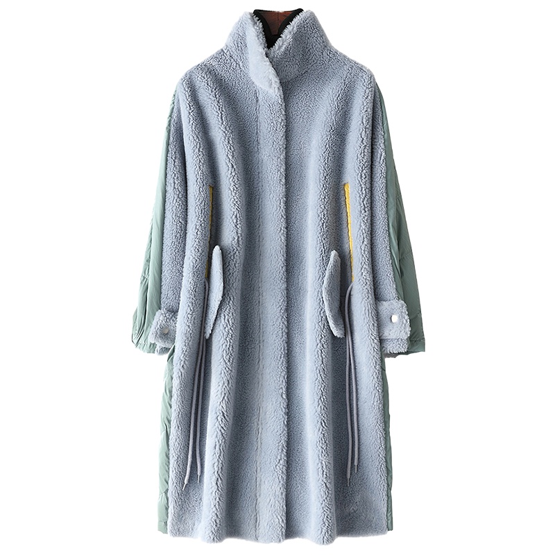 兰奥新款海宁韩版立领羊毛皮草大衣拉链女休闲长款外套