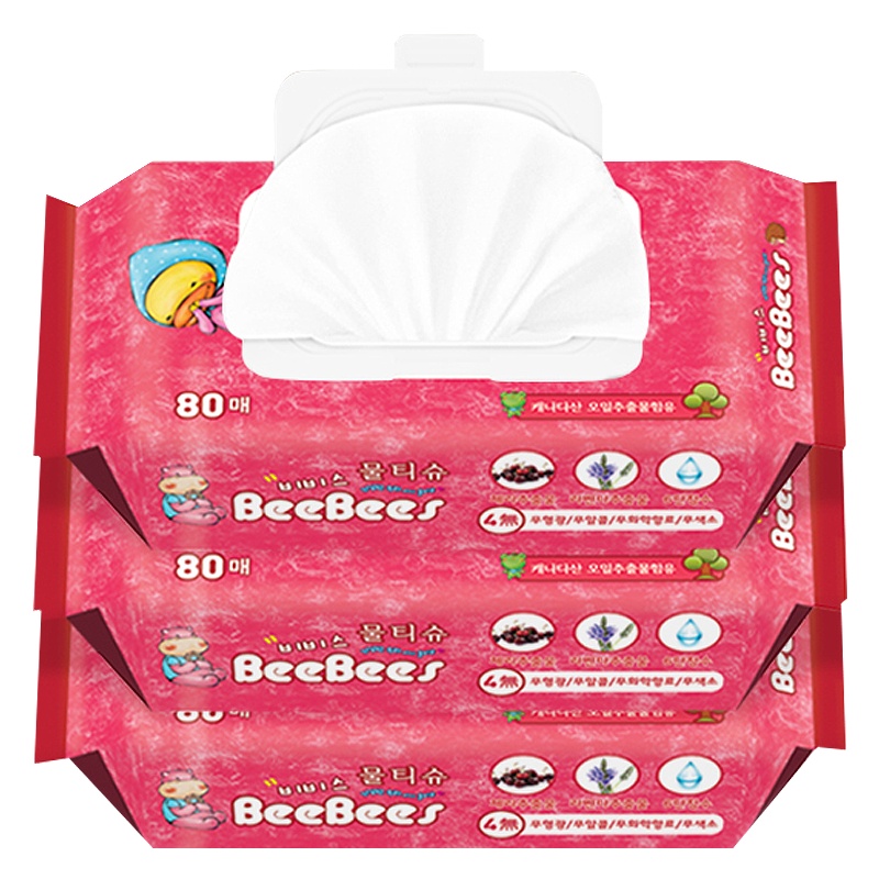 韩国金贝柔BeeBees 婴儿湿巾宝宝手口湿纸巾草莓芦荟80片