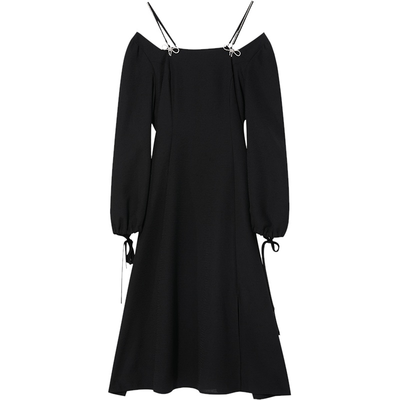 三彩2021春季新款宫廷风方领灯笼袖收腰连衣裙雅