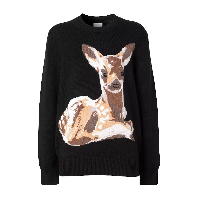 巴宝莉(BURBERRY)女士鹿嵌花羊毛针织衫小鹿毛衣8026297