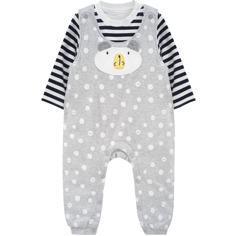 婴姿坊秋季婴儿套装周岁宝宝装新生儿背带裤t恤套装两件套