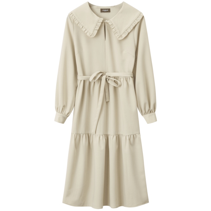 OtherMix娃娃领连衣裙橙IP联名2021年新款初春显瘦打底黑色长裙女