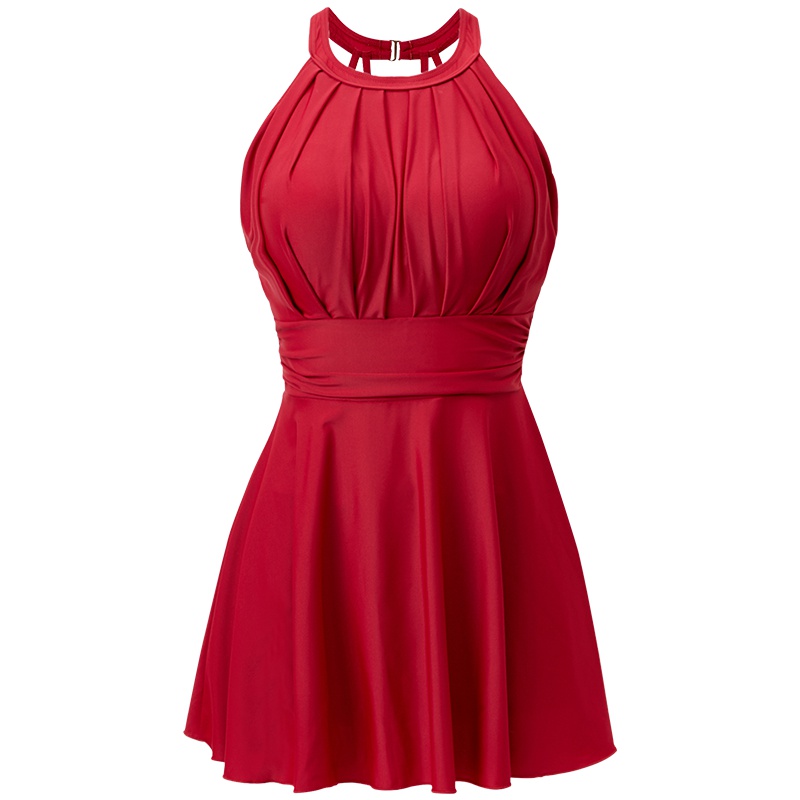 号手游泳衣女 连体保守裙式露背显瘦遮肚大码温泉款泳装