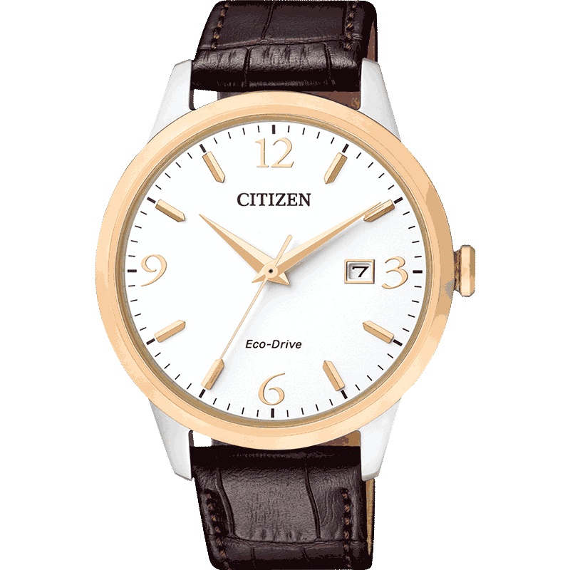西铁城(CITIZEN)手表 光动能商务休闲小牛皮带间金男表BM7304-16A