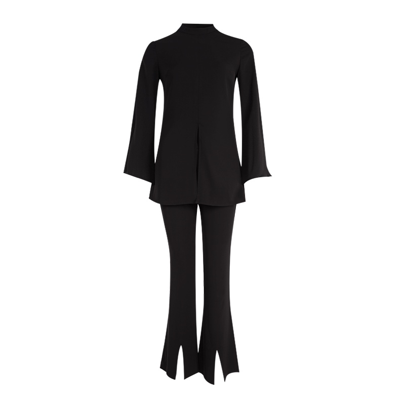 晚白女套装2019秋季新品套装裤纯色立领长袖上衣高腰小脚裤长裤两件套