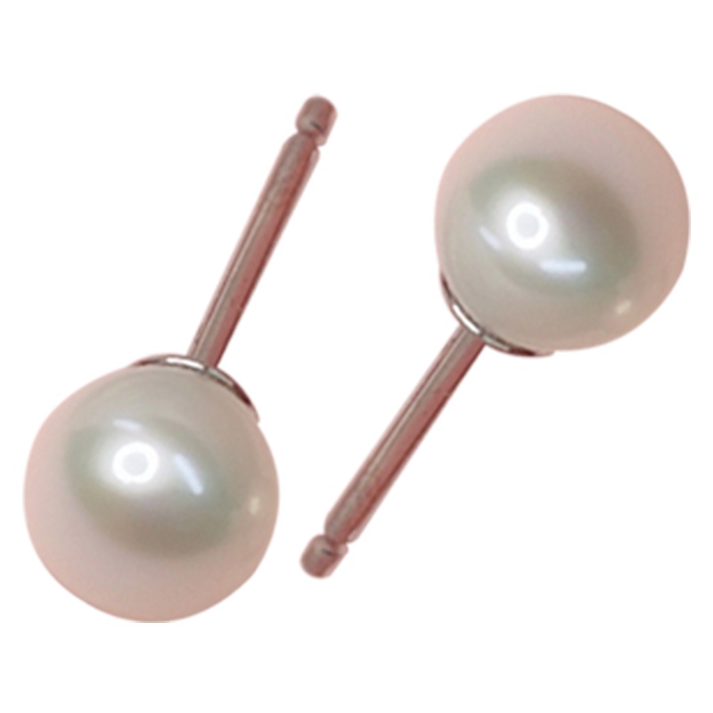 缘源珠宝 4-6mm925银白珍珠耳钉天然淡水珍珠简约百搭气质之珠。睡觉不用摘