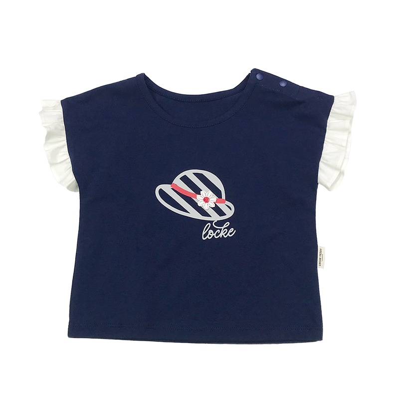 洛克泰迪女童T恤2020新款夏装儿童网红韩版休闲短袖上衣洋气花边袖