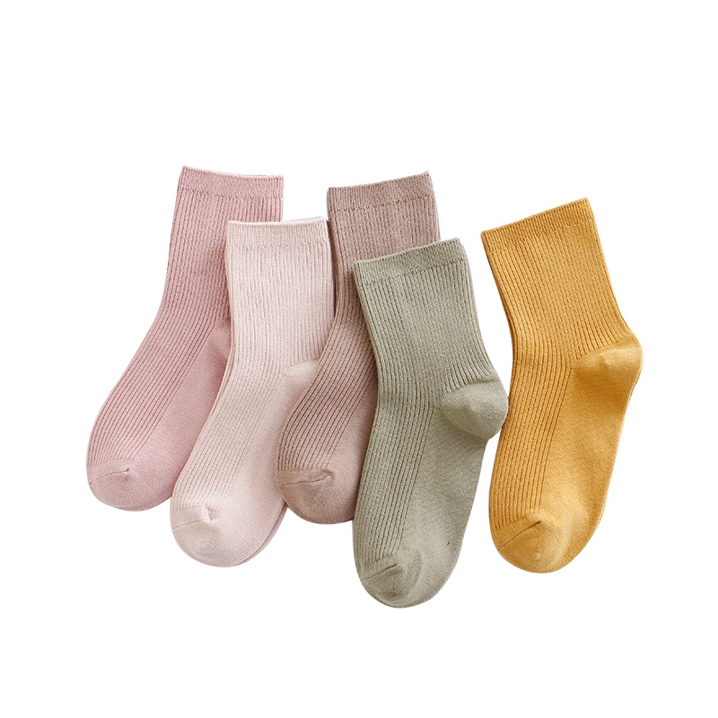 猫人精梳棉抗菌2：1抽条中筒女袜5双袜