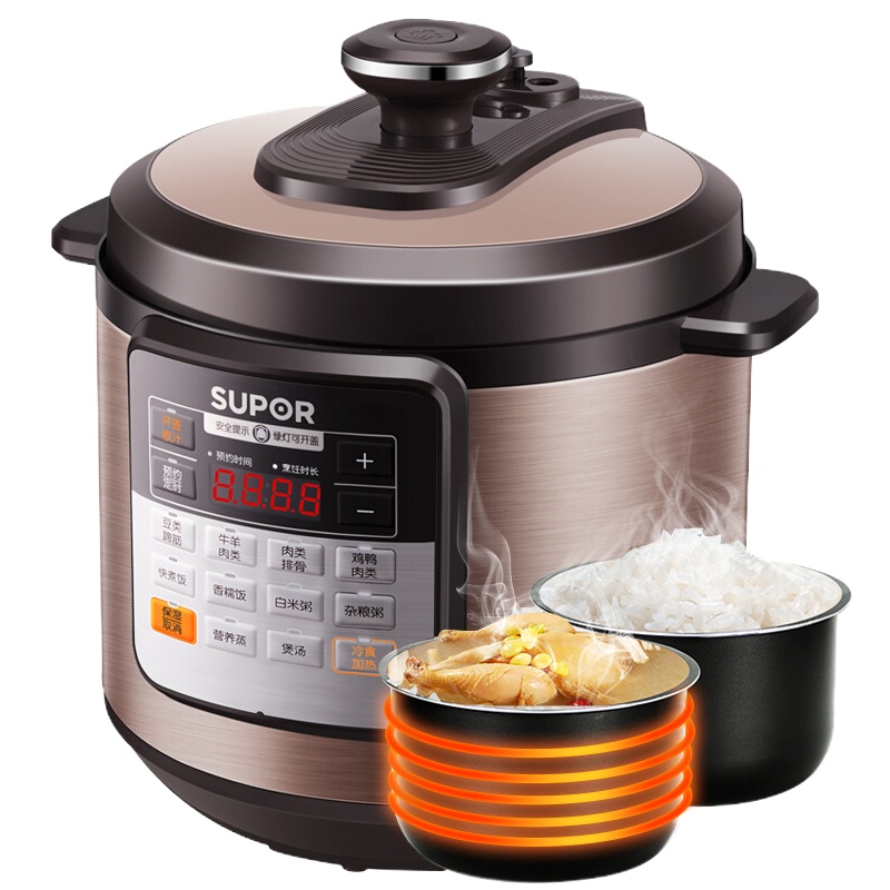 苏泊尔(SUPOR)电压力锅家用6L智能大容量高压锅底盘加热双胆彩琅内胆预约定时3-6人CYSB60YCW10D-110