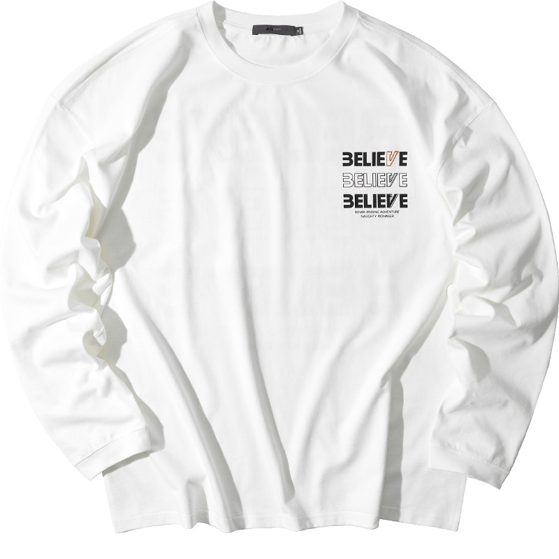 黑鲸字母印花长袖T恤男2019春季休闲圆领上衣男CNTAJ19002A