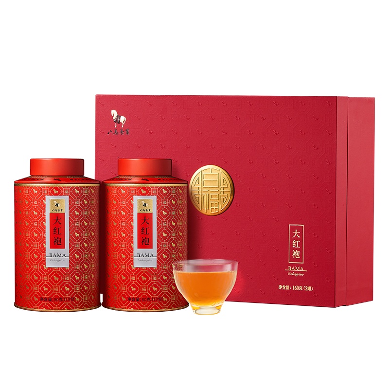 八马茶叶 新品闽北大红袍特级正宗乌龙茶岩茶百福圆罐礼盒装160g
