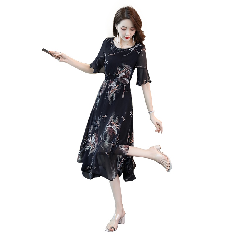 丝柏舍夏季2020女装印花修身显瘦不规则下摆连衣裙S92R1999L