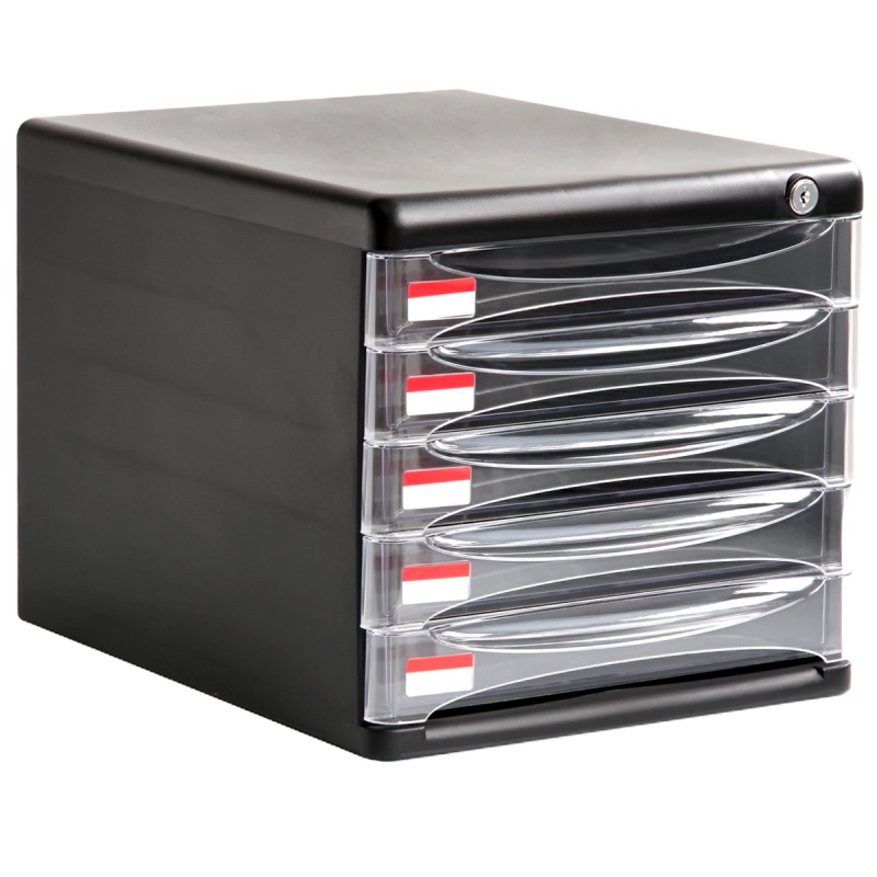 得力(deli) 9795桌面文件柜塑料文件抽屉柜收纳柜A4资料柜 文件柜 5层带锁黑色