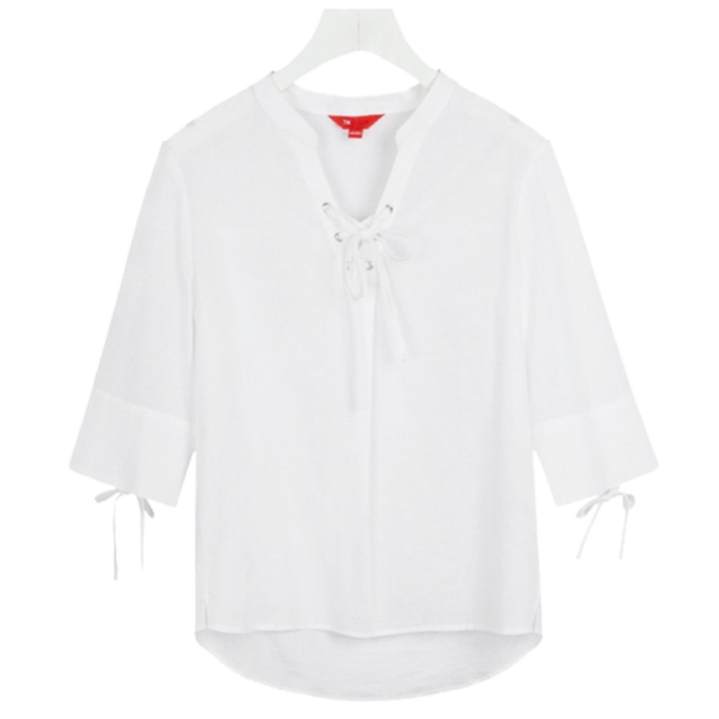 【专柜同款】拉夏贝尔7M夏季新款宽松韩版绑带蝴蝶结V领学生七分袖衬衣70010127