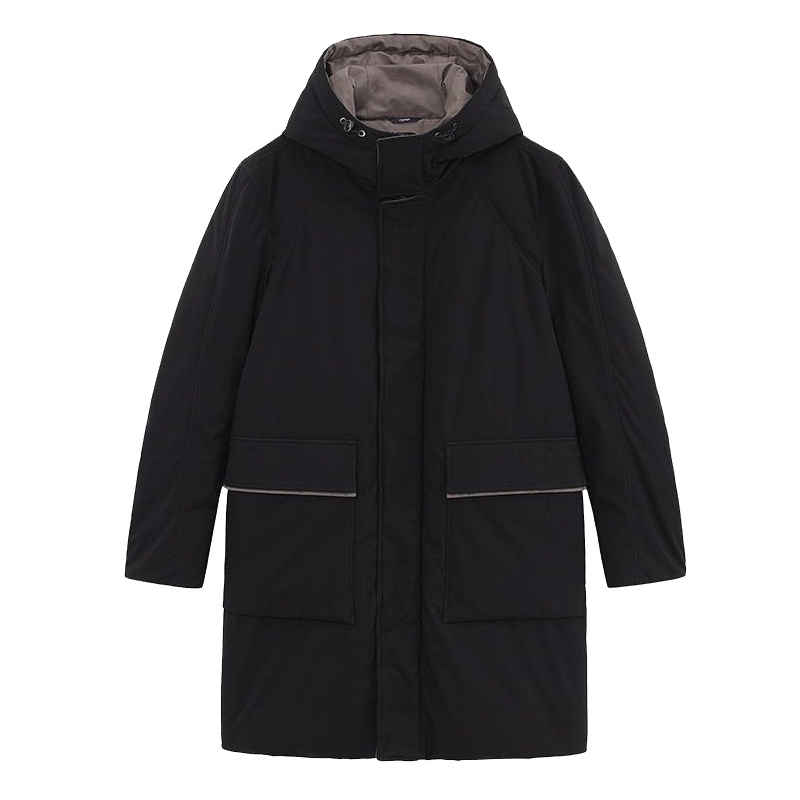 鸭鸭2019新款中长款连帽羽绒服男时尚保暖外套经典系列A-521313