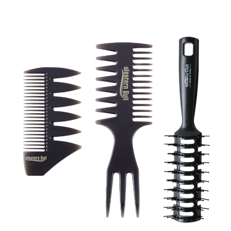 [苏宁专营]油头梳子男士发型复古背头造型神器大齿排骨梳纹理定型插梳造型梳 精选特买