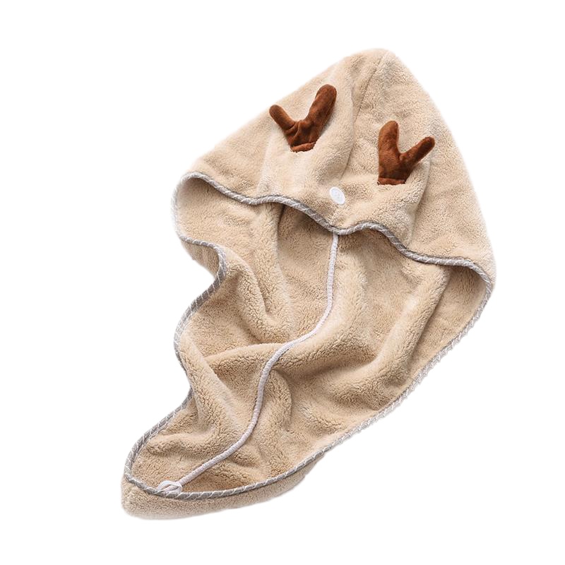 可爱卡通女长发吸水干发帽成人速干包头巾卡通毛巾加厚吸水浴帽|驼色小鹿