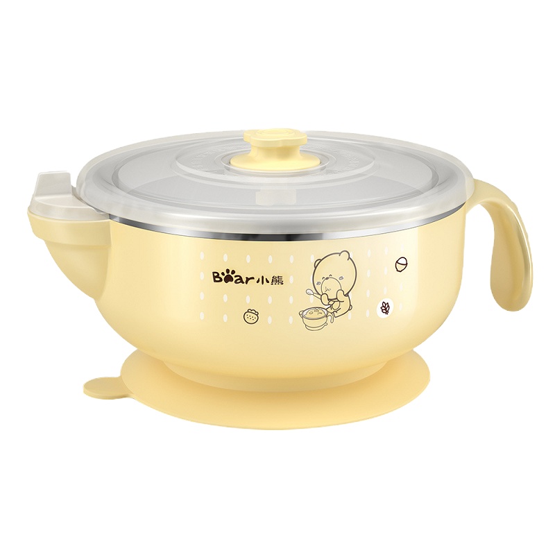 苏宁极物 儿童保温餐具 MW-C0001 不锈钢降温吸盘汤饭碗叉勺三件套蜜柚黄 (单位:套)