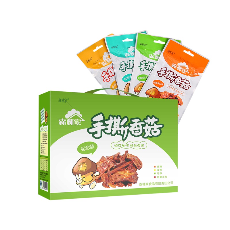 【中华特色】西峡馆 森林家 手撕香菇礼盒16g*10袋*4盒礼品团购麻辣零食大礼包混合装送礼拌饭拌面手撕香菇素肉 华中