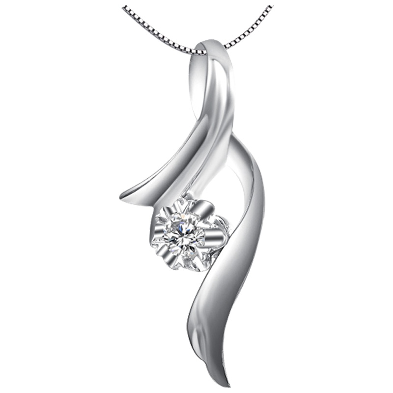 梦克拉 18K金钻石吊坠女 单钻吊坠 简约 k金钻石挂坠 女款项坠 一路有你