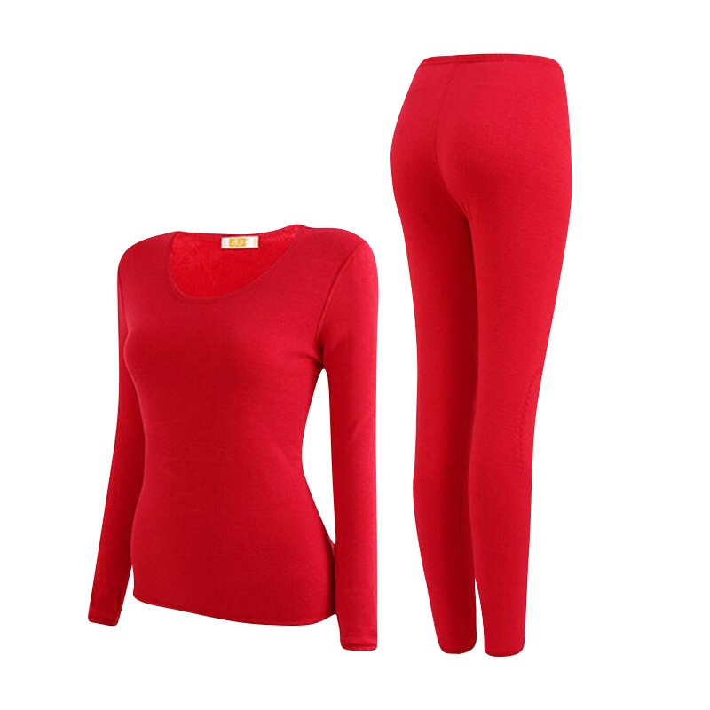 浪莎 本命年内衣套装男 秋衣秋裤女士大红色保暖内衣 加厚加绒属牛年