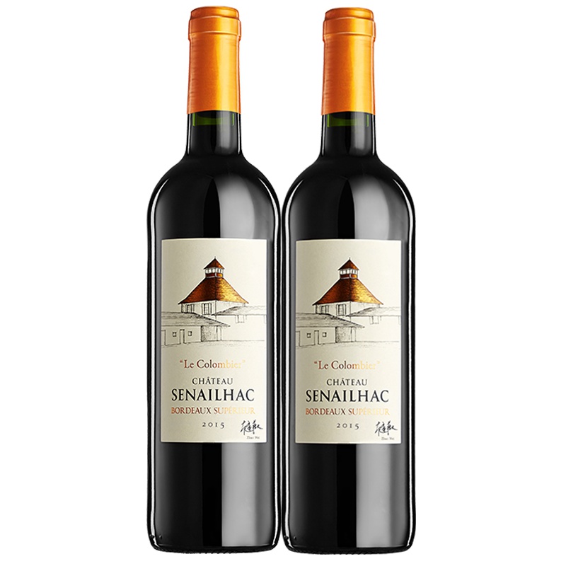 赵薇梦陇酒庄红酒赛雅克城堡小房子干红葡萄酒2015法国原装进口双支装750ml*2
