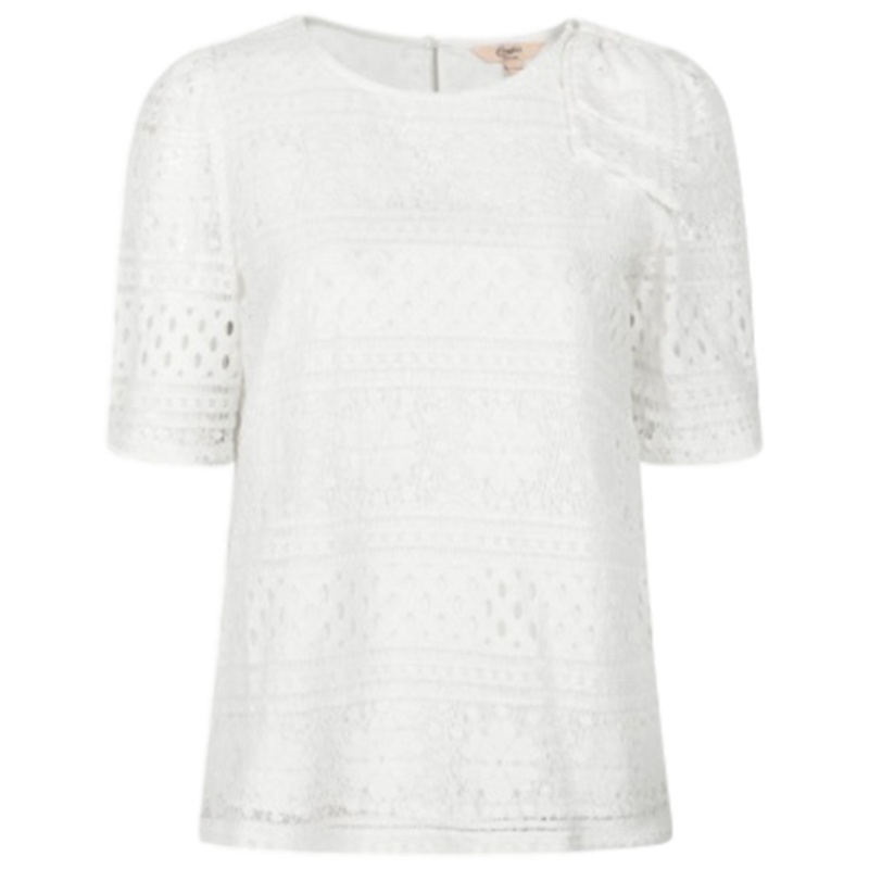 【福利款】拉夏贝尔甜美纯色镂空上衣 提花蕾丝雪纺衫