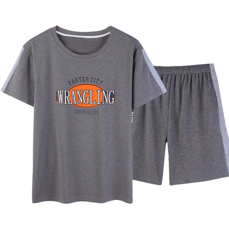 俞兆林男士睡衣夏季短袖纯棉薄款胖子宽松款加大码全棉家居服套装