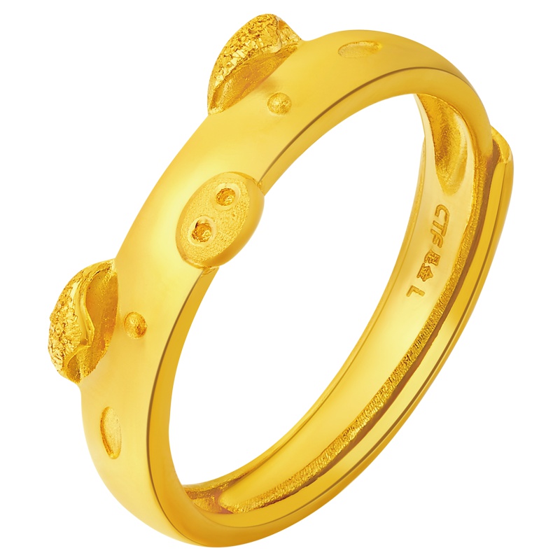 周大福珠宝首饰十二生肖猪足金黄金戒指计价（工费68元）F187617