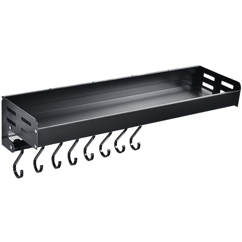 尔沫 厨房置物架壁挂黑色调料架壁挂式收纳架免打孔厨房收纳架挂杆调味料层架挂架太空铝收纳层架