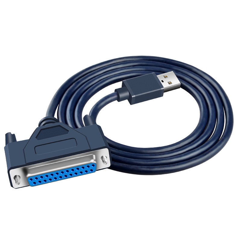 晶华 USB转DB25并口25针公对母转换线 电脑打印机扫描仪刷卡考勤机数控机床连接线1.2米 蓝黑色Z164