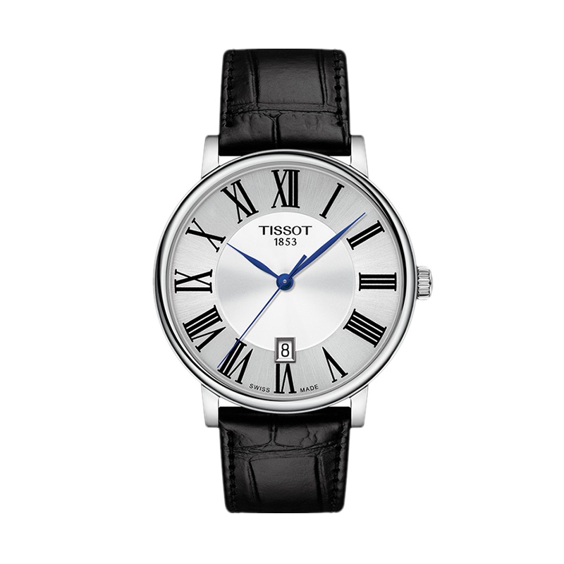 [陈飞宇同款]天梭(TISSOT)瑞士手表 复古时尚蓝针 卡森臻我系列皮带男士石英表T122.410.16.033.00