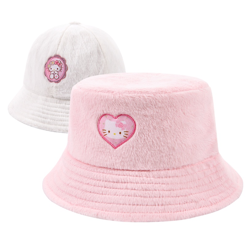 HelloKitty儿童盆帽女童绒毛帽子秋冬款渔夫帽保暖套头小女孩公主帽潮