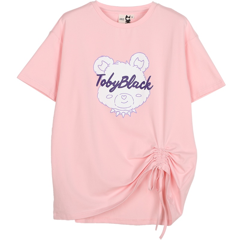 a02新款2020少女风卡通印花宽松抽绳短袖T恤女潮DTV1B0971KT