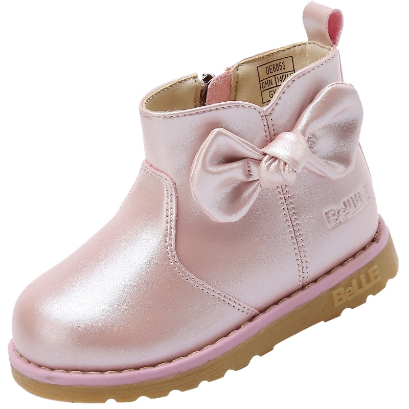 BELLE百丽童鞋婴童靴子2019冬季新款女童短靴时装童靴儿童加绒靴子保暖宝宝靴DE6053