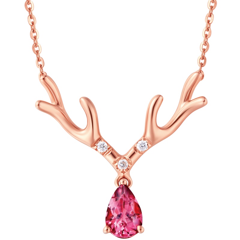 周大福Y时代麋鹿碧玺18K金彩金钻石项链吊坠V107514