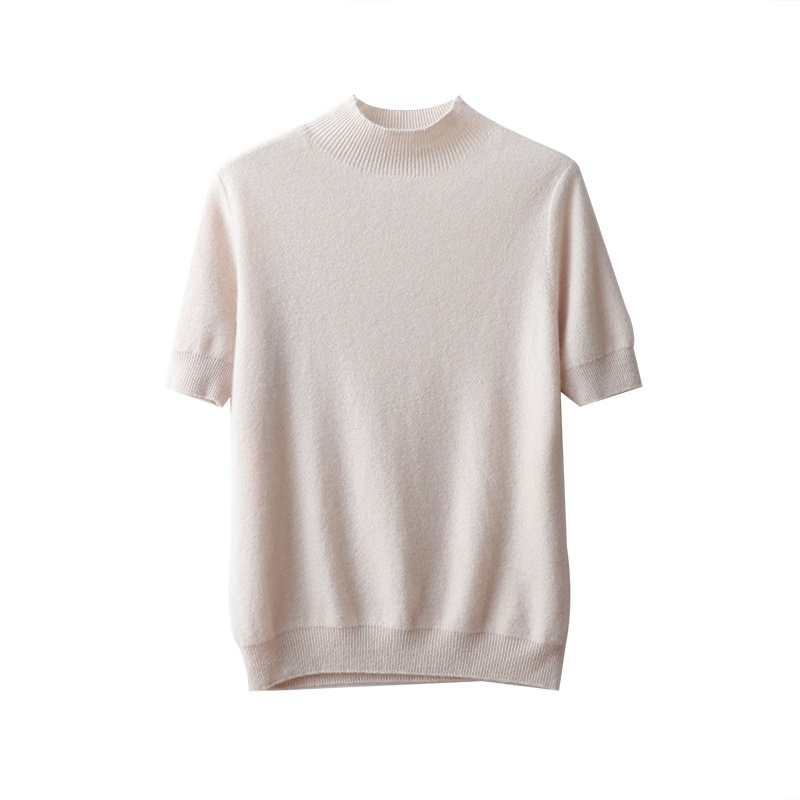 2021年秋新款短袖半高领羊绒超细羊毛衫女薄款纯色修身内搭针织衫