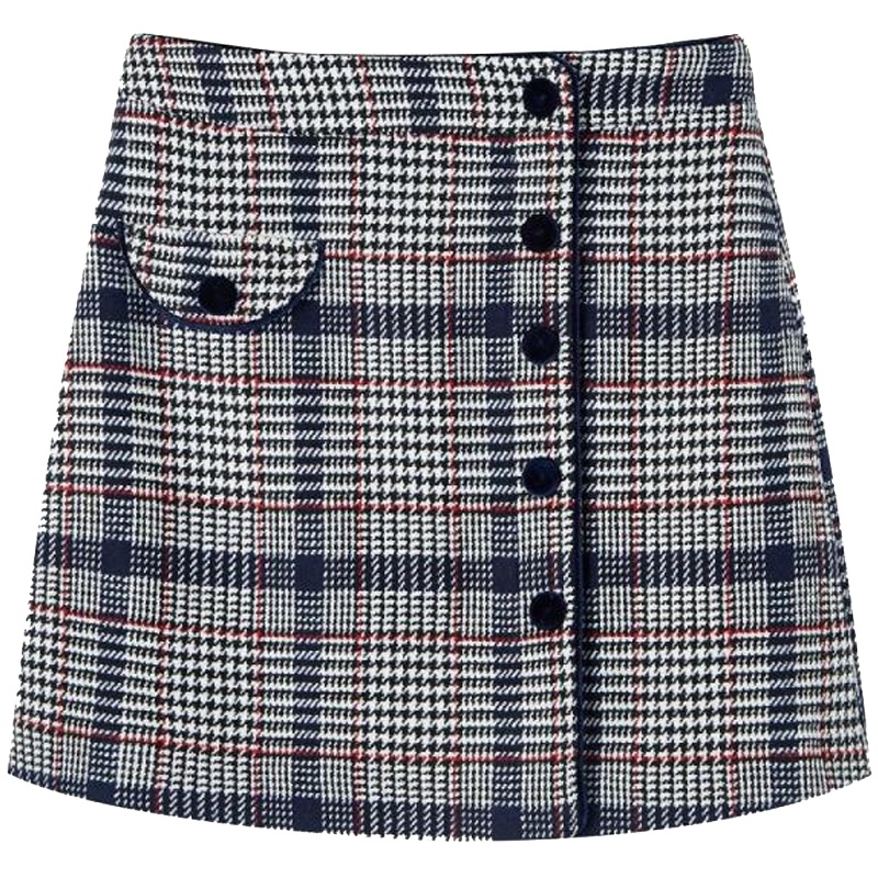 拉夏贝尔撞色格子条纹裙子韩版宽松chic高腰短裙女士半截裙女20013586