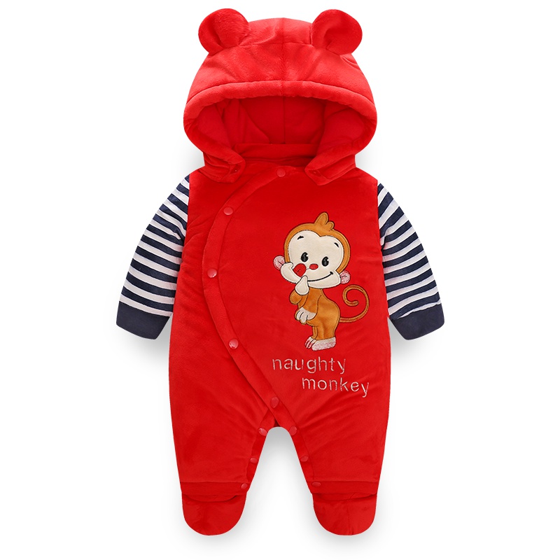 依尔婴新生儿棉衣服秋冬季0-3-6个满月宝宝加绒加厚保暖婴儿连体抱衣LTY1882