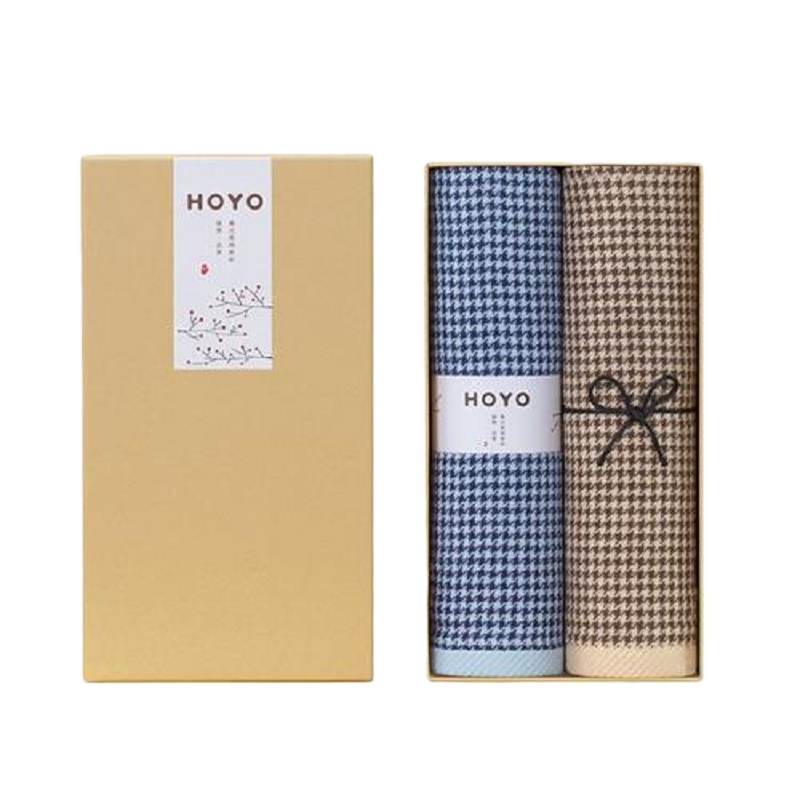 HOYO 千鸟格毛巾家用洗脸吸水不L掉毛商务伴手2条/礼盒套装7098