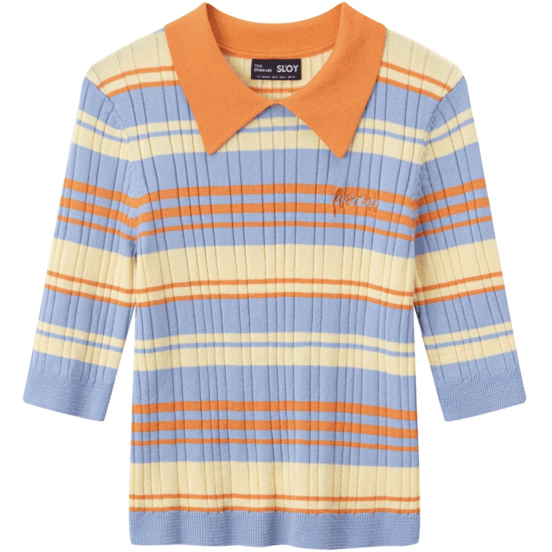 OtherMix橙IP联名针织衫女2021年新款条纹打底衫春修身内搭短上衣