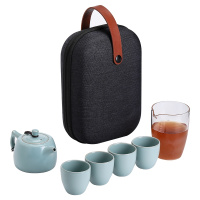 苏氏陶瓷 SUSHI CERAMICS 汝窑茶具套组旅行茶具便捷茶具高品质开片可养金线一壶四杯一玻璃公道杯旅行包包装