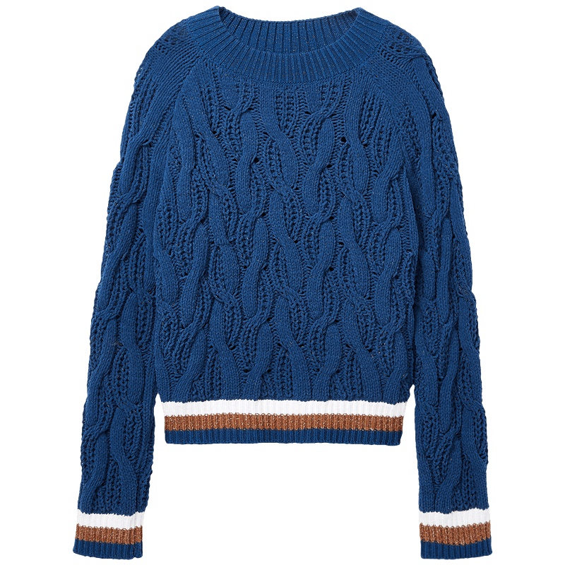 2019爱居兔秋季女装撞色包边计长袖针织衫