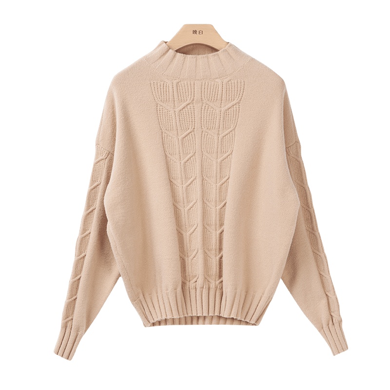 晚白2020秋冬新品通勤纯色半高领长袖宽松休闲百搭淑女毛衫针织衫女