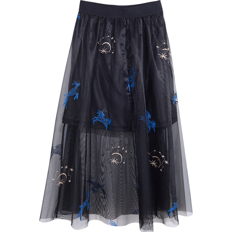 娅丽达女装2019夏季新款半身裙仙女纱透视假两件洋气时尚裙子I6326